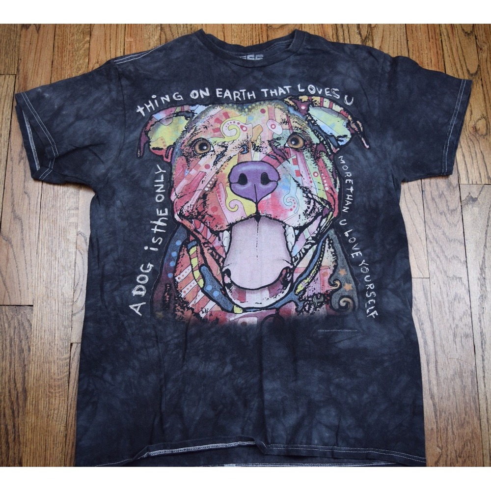 Dean Russo Pitbull Dog Love Grey Tie Dye Shirt Men's Size Medium